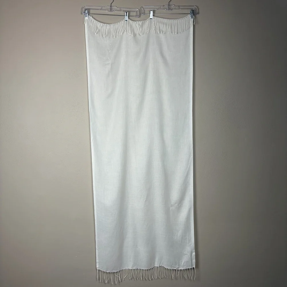 Off White Cream Pashmina Scarf Wrap Shawl Gauze Lightweight Tassel Fringe Solid